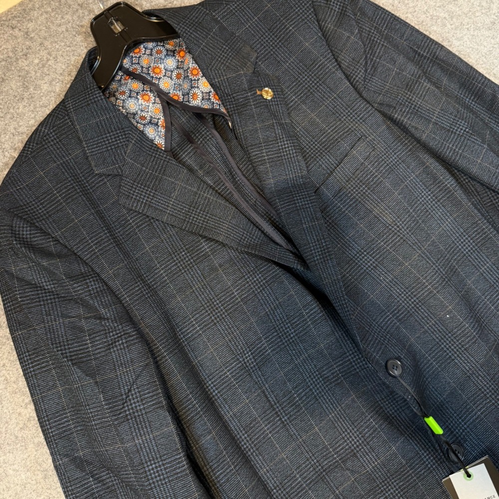 Tom Baine Mens Blue Glen Plaid Stretch Slim Fit Blazer Jacket 2XL 46 TBP81-1 NWT